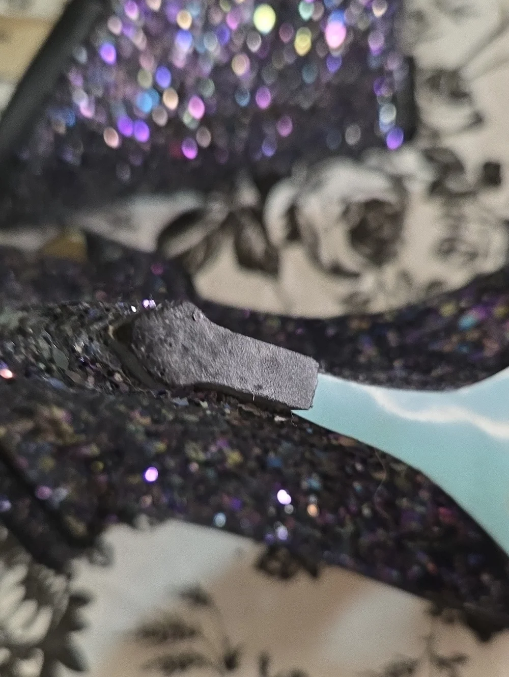 Betsey Johnson Black and Purple Glitter Slingback Heels B114